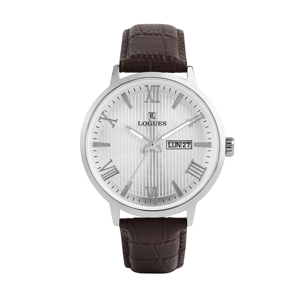 Logues | G 4211 SLD-02 Logues Quartz Analogue Silver Dial Brown Leather Strap Watch For Men