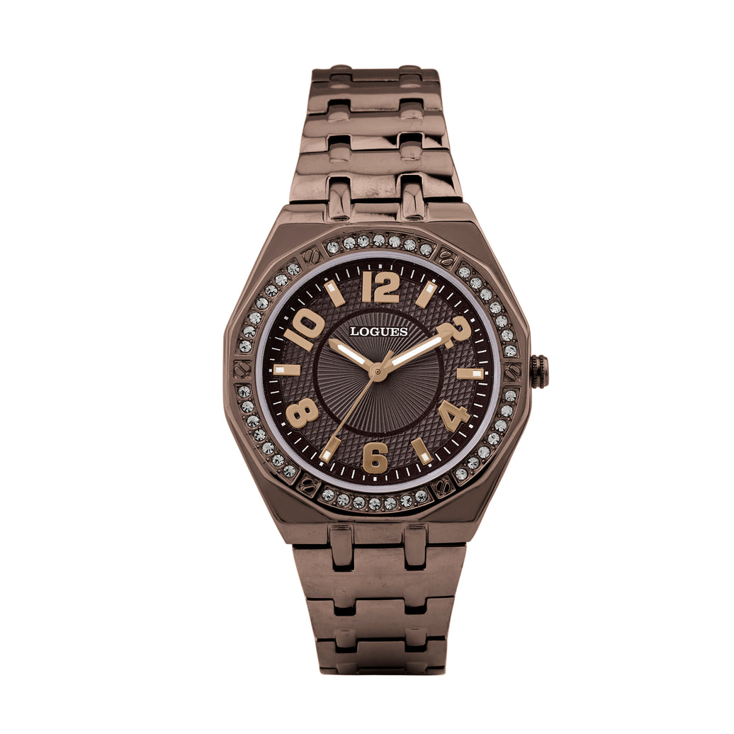 Logues | L 6274 CM-05 Logues Quartz Analogue Brown Dial Brown Metal Strap Watch For Women