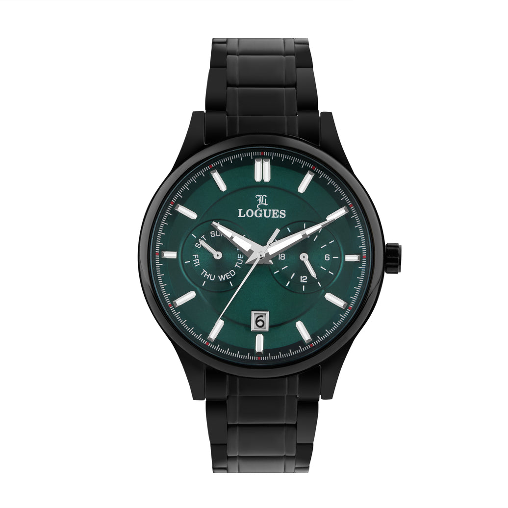 Logues | G 1911 NMD-10 Logues Quartz Analogue Green Dial Black Metal Strap Watch For Men