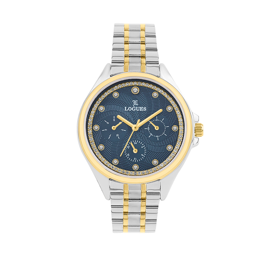 Logues | L 1721 BM-04 Logues Quartz Analogue Blue Dial Steel Gold Metal Strap Watch For Women