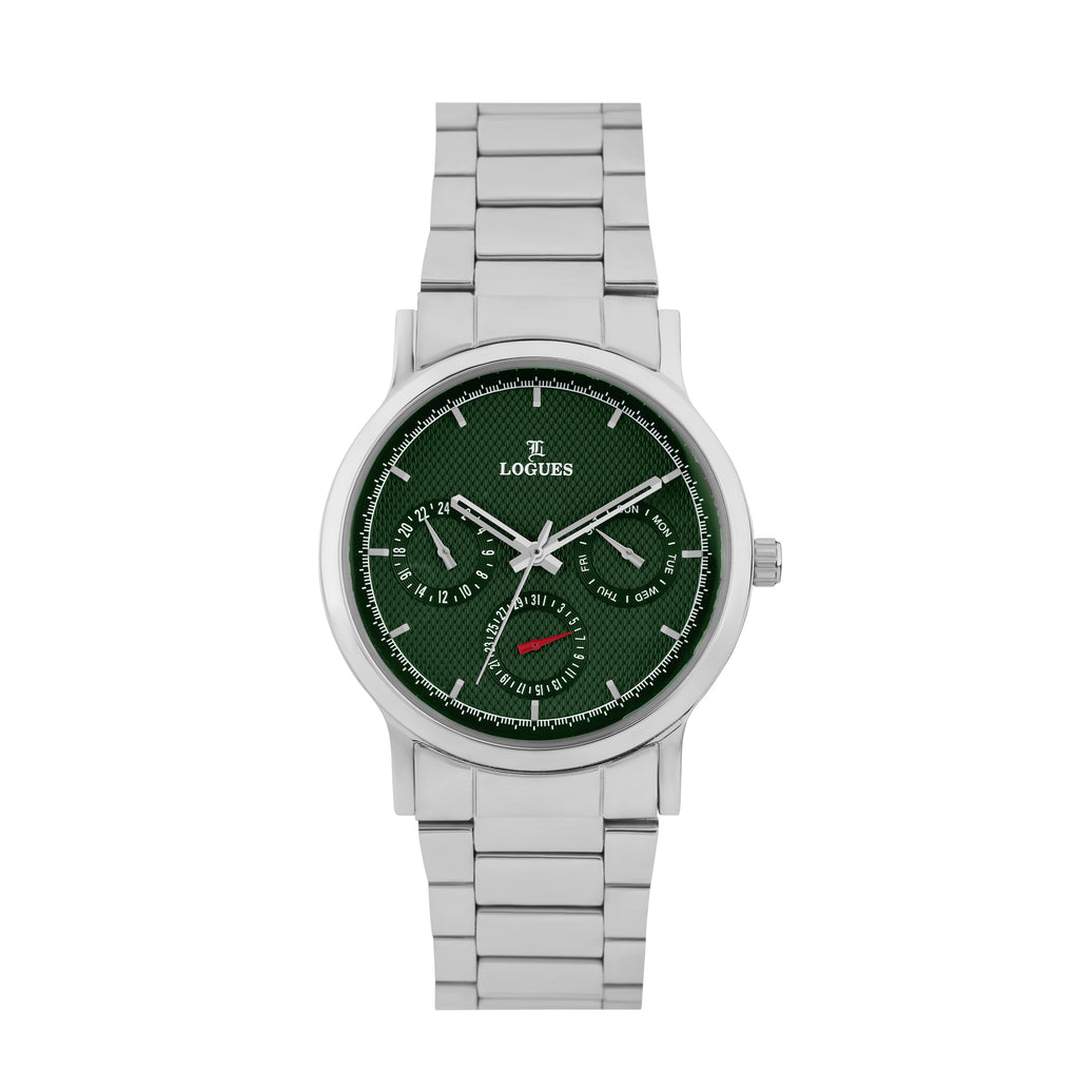 Logues | G 1912 SM-10 Logues Quartz Analogue Green Dial Steel Metal Strap Watch For Men