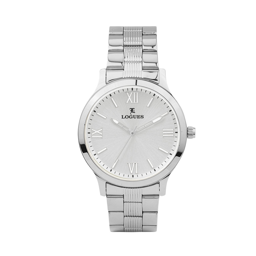 Logues | G 4209 SM-02 Logues Quartz Analogue Silver Dial Steel Metal Strap Watch For Men