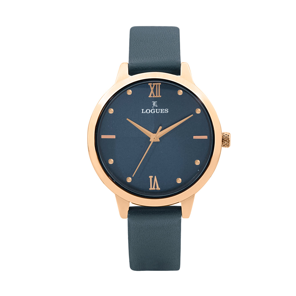 Logues | L 5122 WL-04 Logues Quartz Analogue Blue Dial Blue Leather Strap Watch For Women