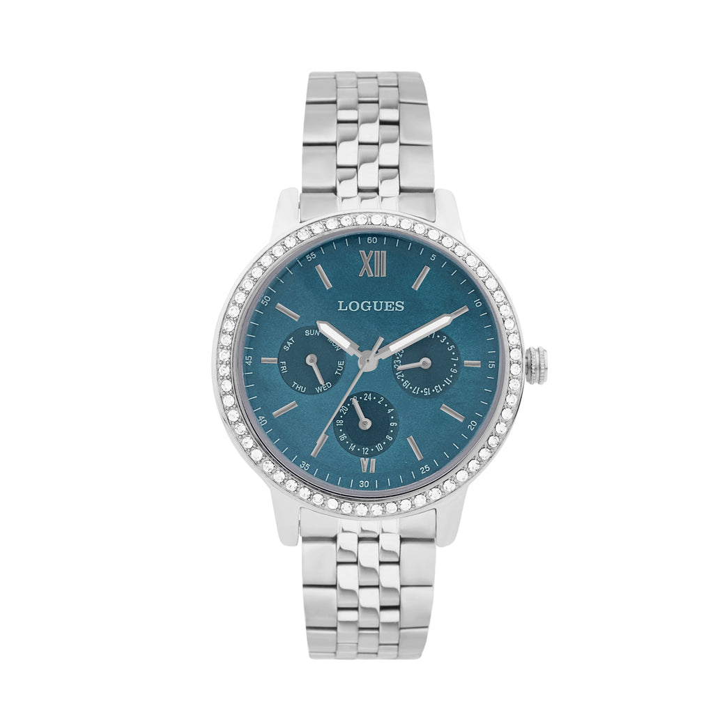 Logues women's multifunction watch, light blue dial, steel metal strap, 36 mm case - L 1724 SM-12