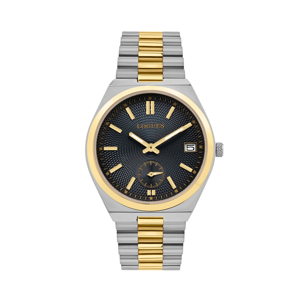 Logues | G 1997 BMD-04 Logues Quartz Analogue Blue Dial Gold Metal Strap Watch For Men