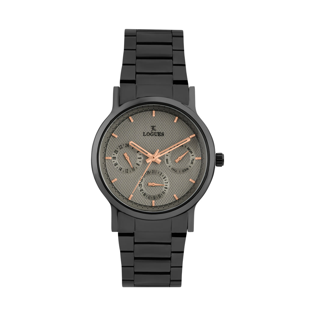 Logues | G 1912 QM-27 Logues Quartz Analogue Grey Dial Grey Metal Strap Watch For Men
