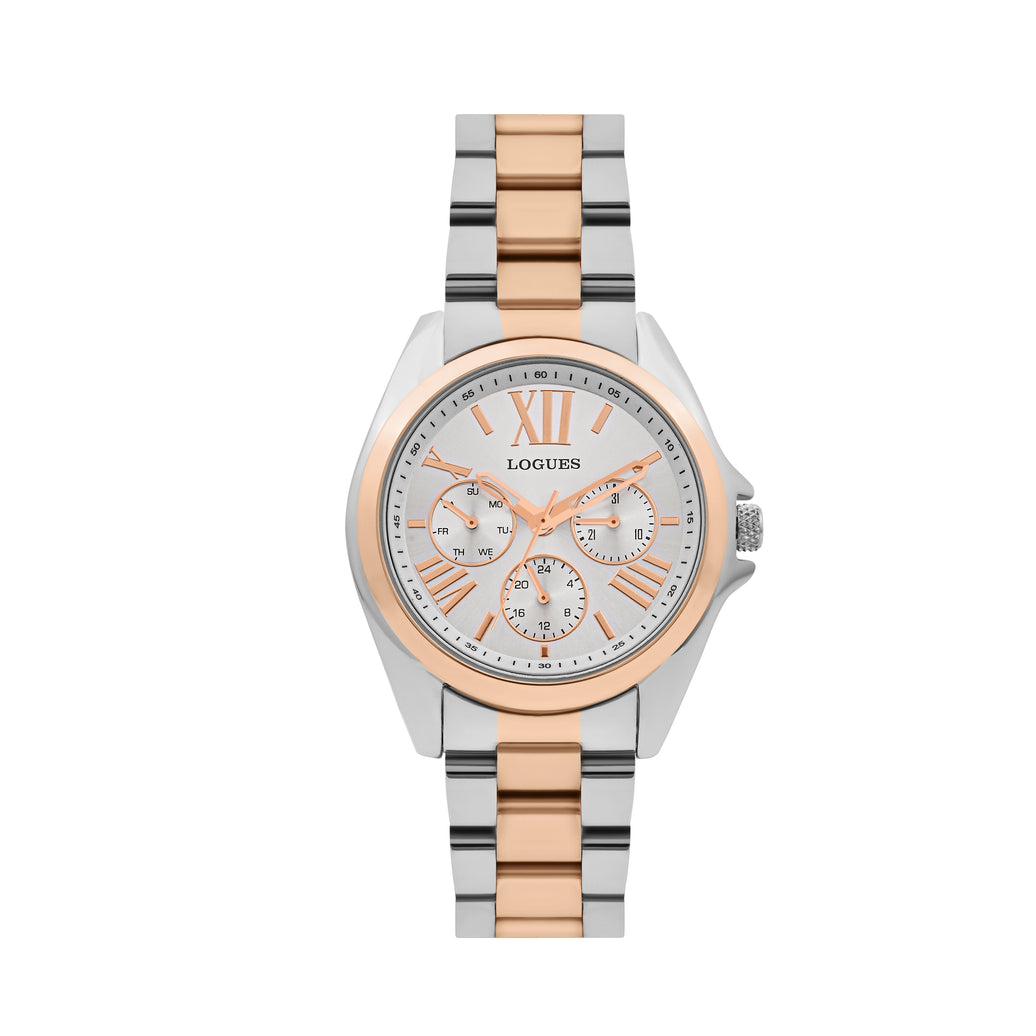 Logues | L 1722 BWM-02 Logues Quartz Analogue Silver Dial Steel Rose Metal Strap Watch For Women