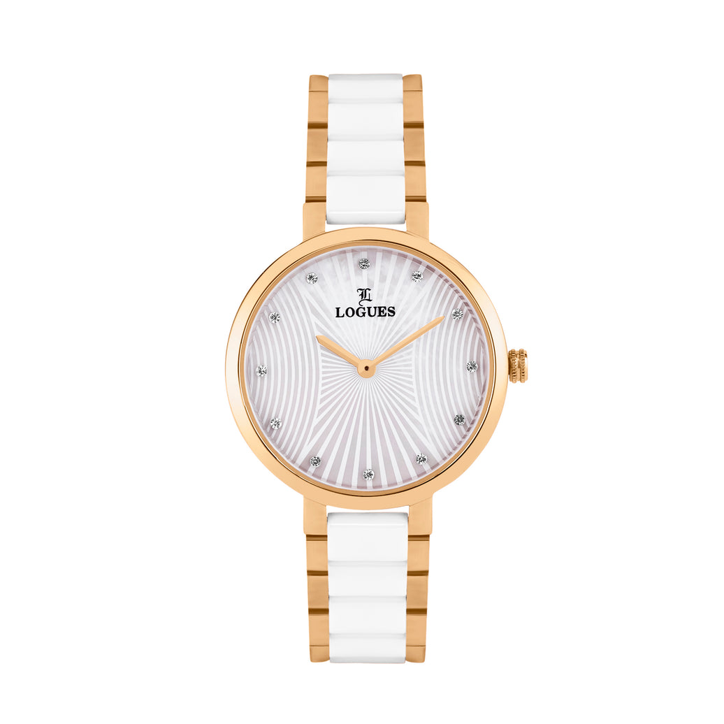 Logues | L 6270 WAC-01 Logues Quartz Analogue White Dial White Ceramic Strap Watch For Women