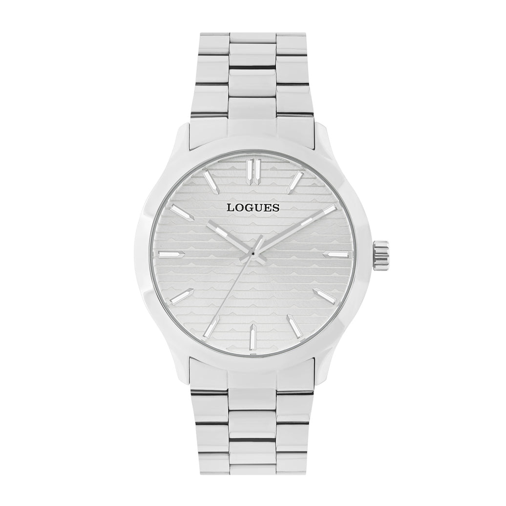 Logues | G 4187 SM-02 Logues Quartz Analogue Silver Dial Steel Metal Strap Watch For Men