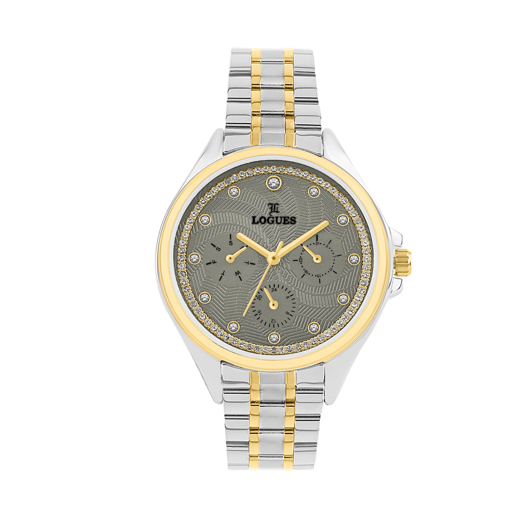 Logues | L 1721 BM-27 Logues Quartz Analogue Grey Dial Steel Gold Metal Strap Watch For Women