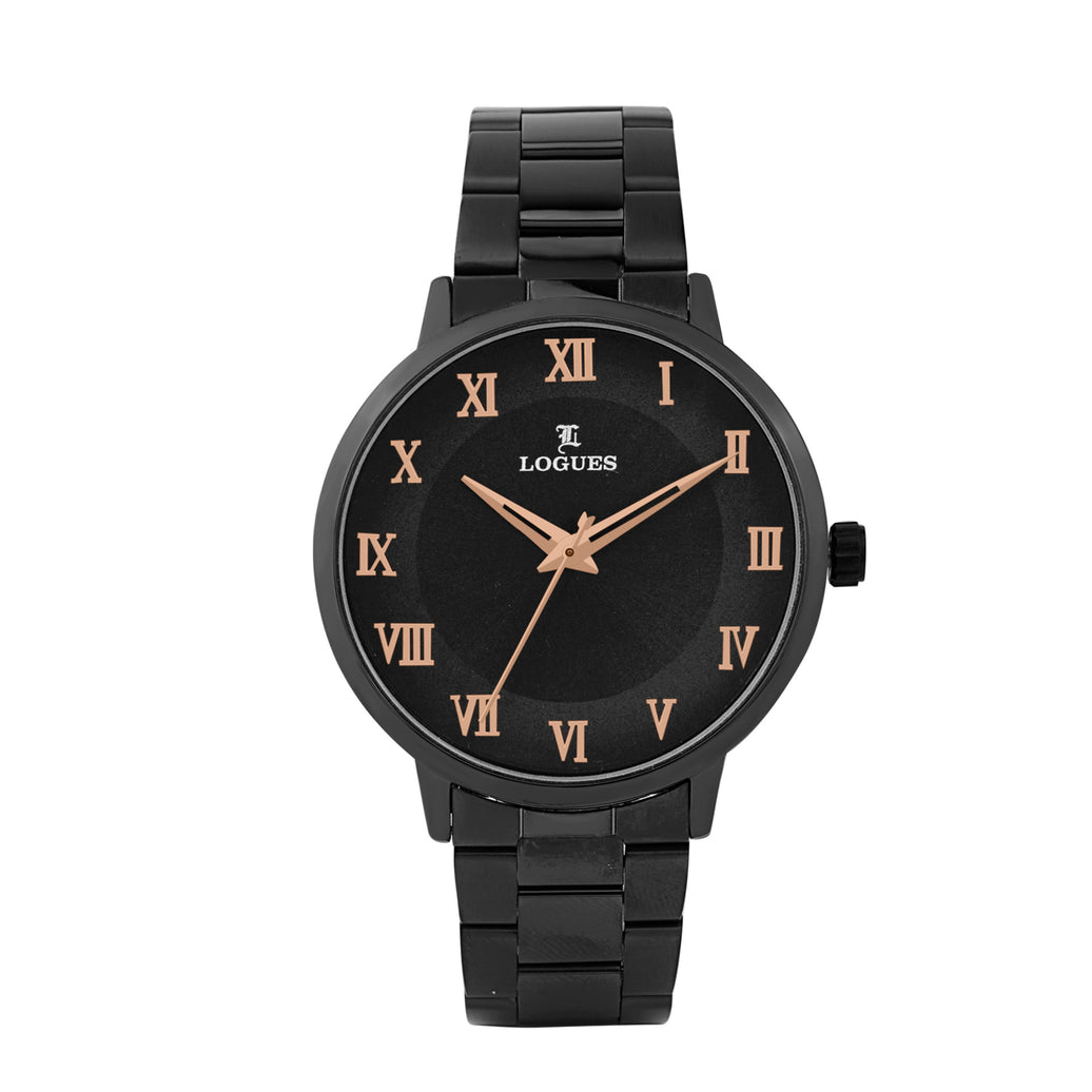 Logues | G 4219 NM-03 Logues Quartz Analogue Black Dial Black Metal Strap Watch For Men