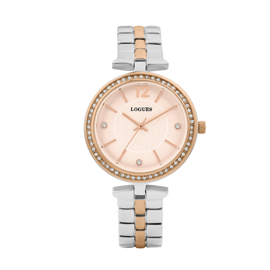 Logues | L 6275 BWM-06 Logues Quartz Analogue Rose Dial Steel Rose Metal Strap Watch For Women