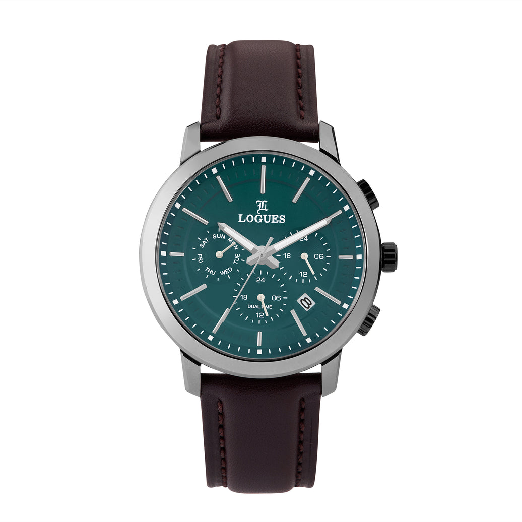 Logues | G 1913 QLD-90 Logues Quartz Analogue Blue Dial Brown Leather Strap Watch For Men