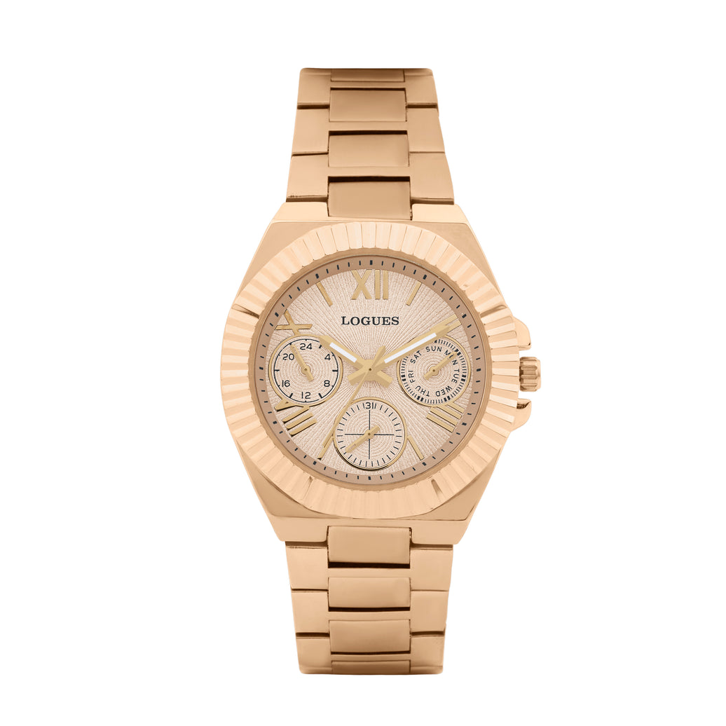 Logues | L 1725 WM-06 Logues Quartz Analogue Rose Dial Rose Metal Strap Watch For Women