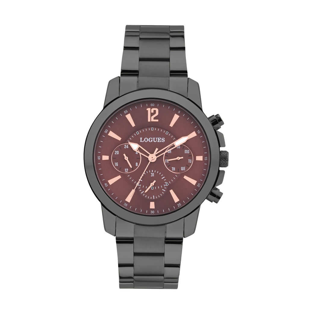 Logues | G 1914 QM-05 Logues Quartz Analogue Brown Dial Grey Metal Strap Watch For Men