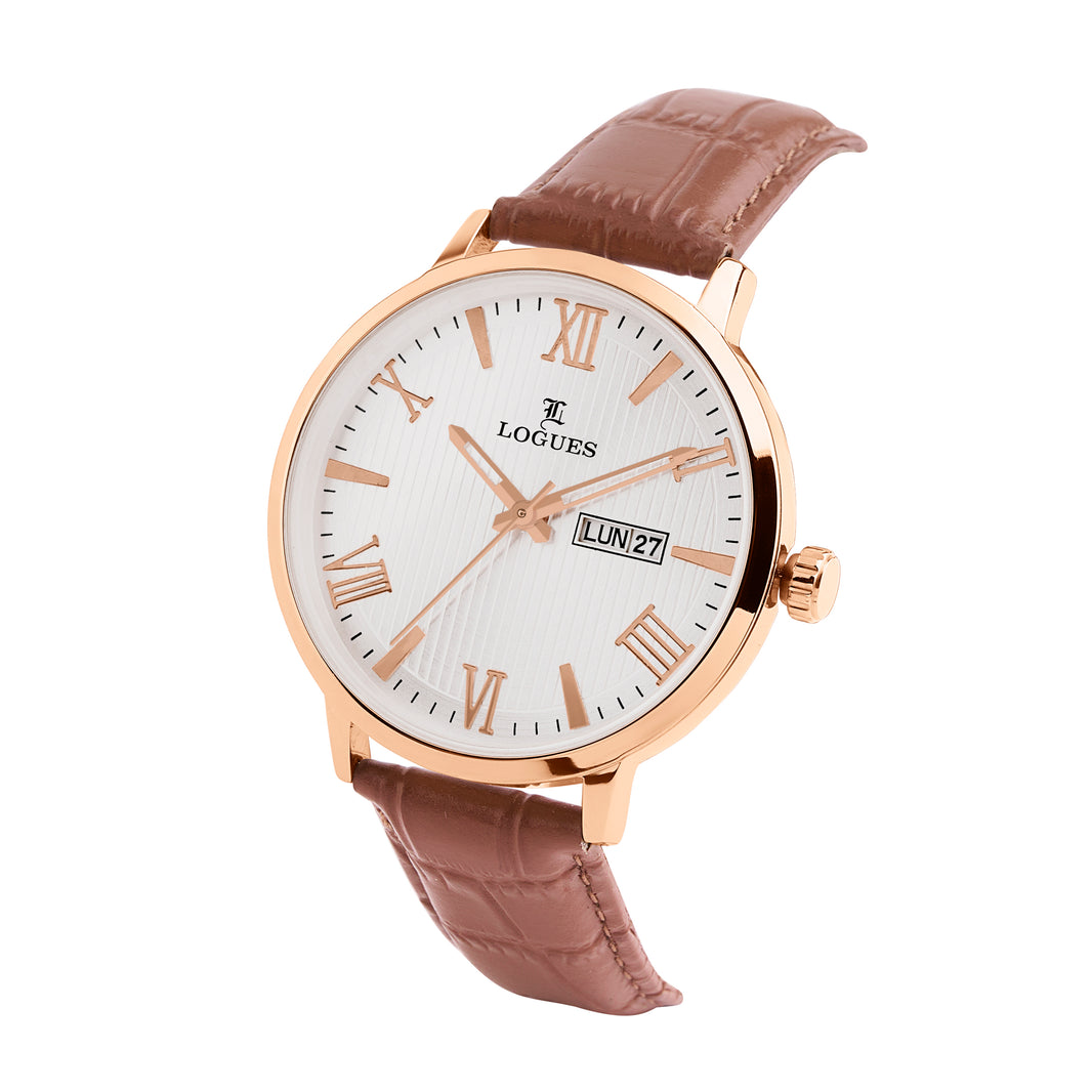 image Logues | G 4211 WLD-20 Logues Quartz Analogue Silver Dial Brown Leather Strap Watch For Men