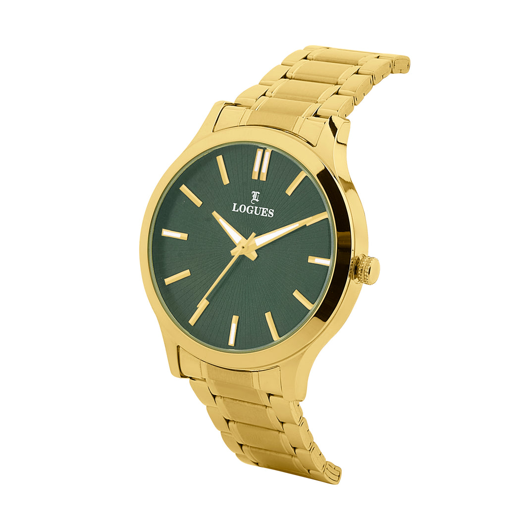 image Logues | G 4208 YM-10 Logues Quartz Analogue Green Dial Gold Metal Strap Watch For Men