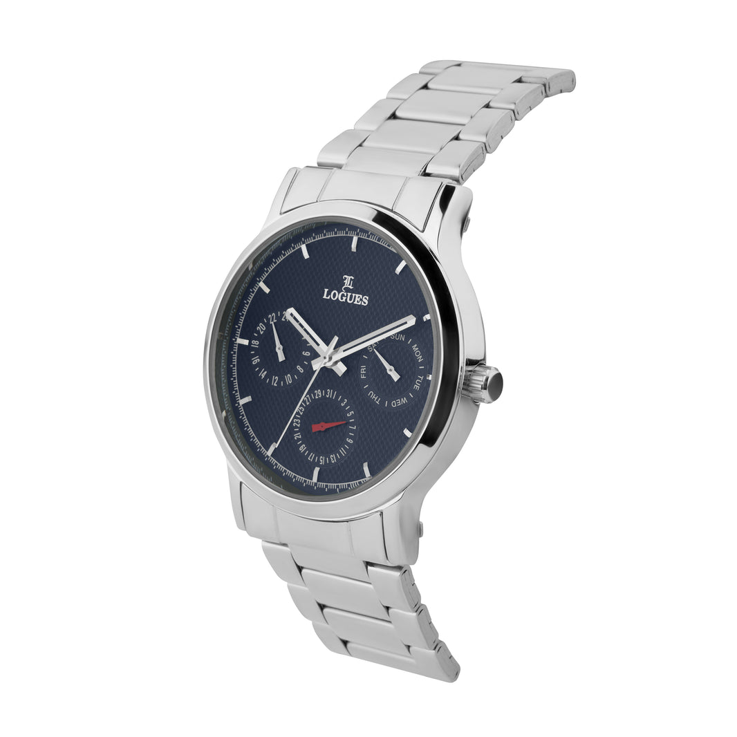 image Logues | G 1912 SM-04 Logues Quartz Analogue Blue Dial Steel Metal Strap Watch For Men