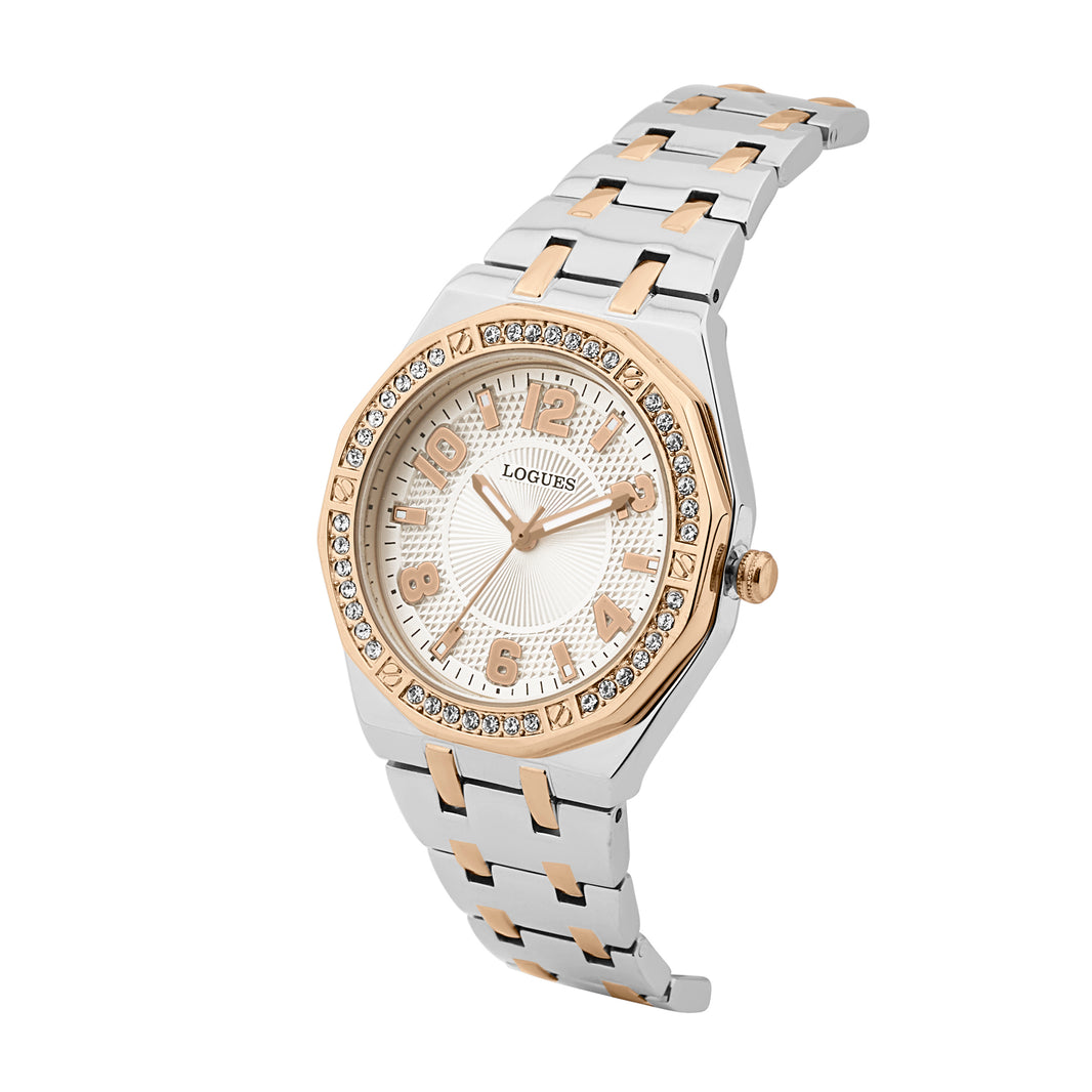 image Logues | L 6274 BWM-02 Logues Quartz Analogue Silver Dial Steel Rose Metal Strap Watch For Women