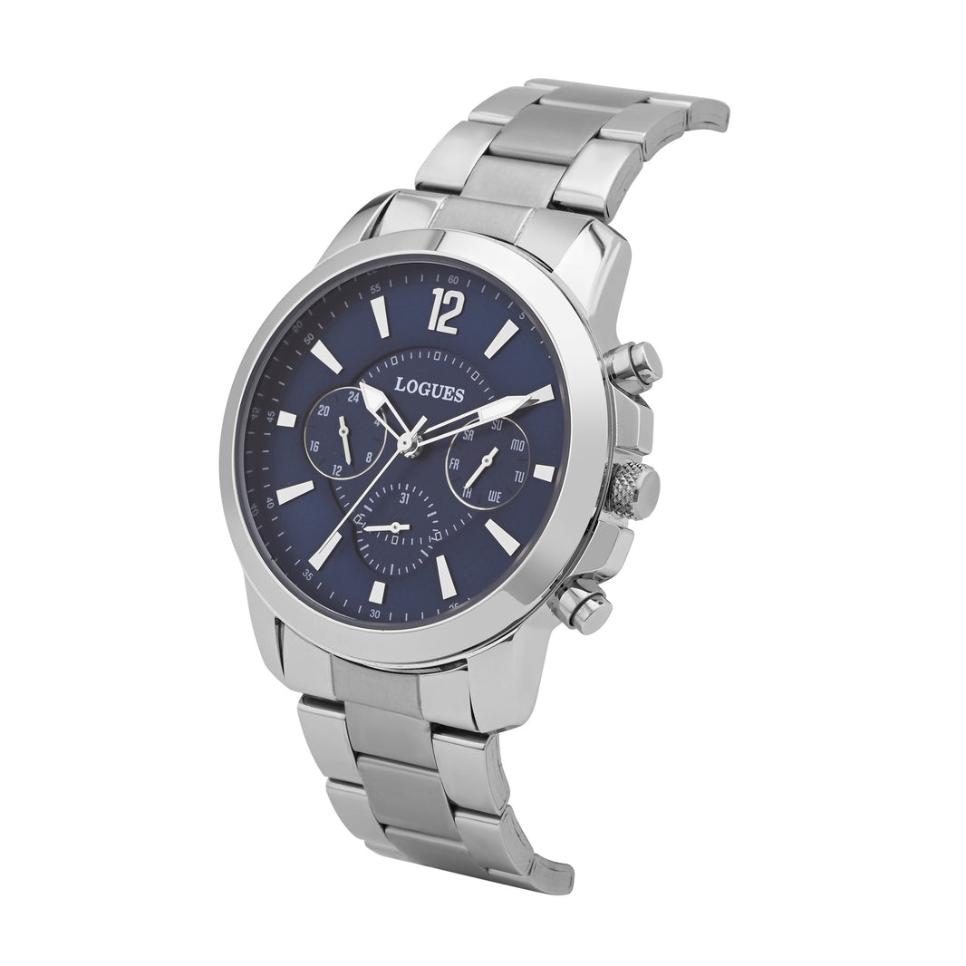 image Logues | G 1914 SM-04 Logues Quartz Analogue Blue Dial Steel Metal Strap Watch For Men