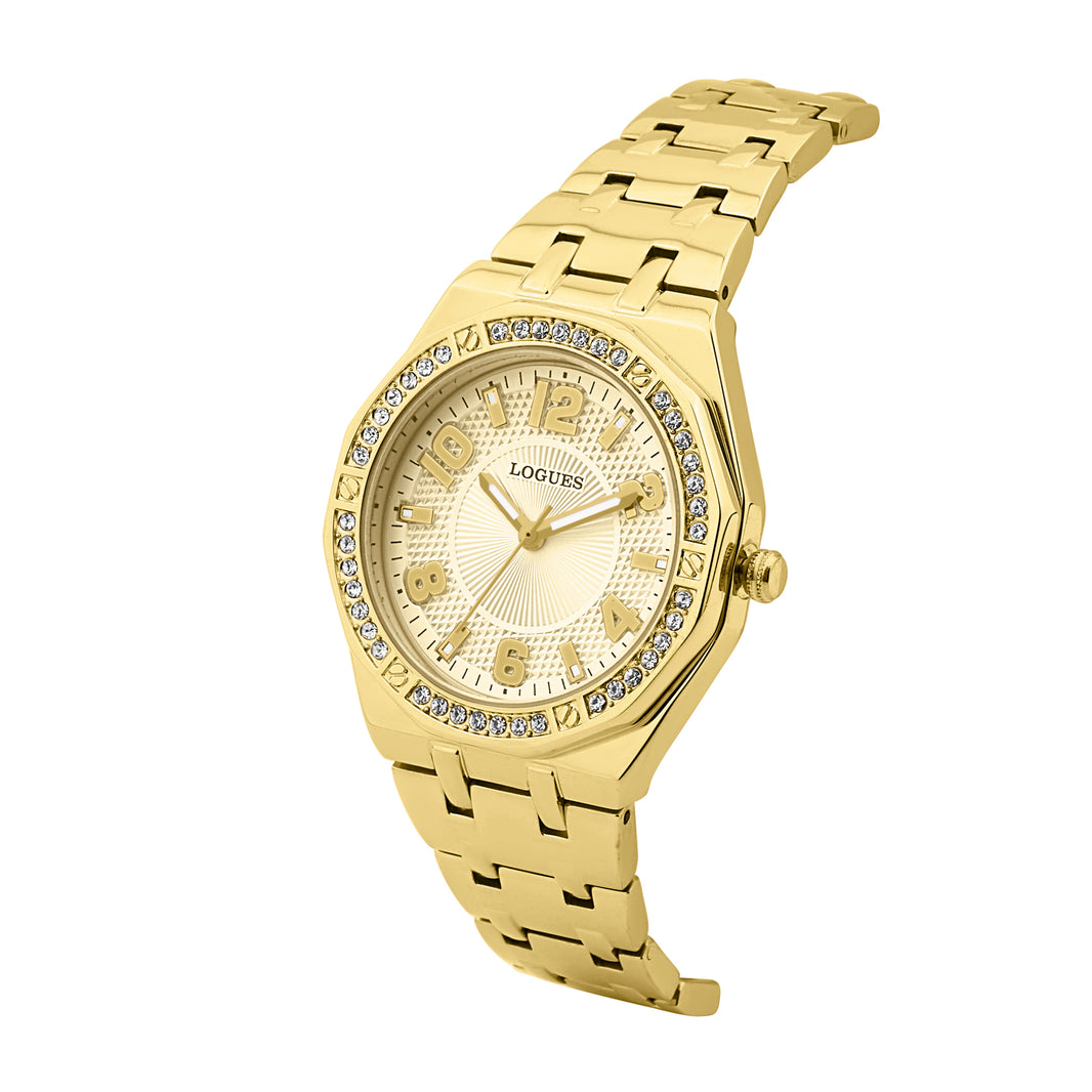 image Logues | L 6274 YM-13 Logues Quartz Analogue Gold Dial Gold Metal Strap Watch For Women