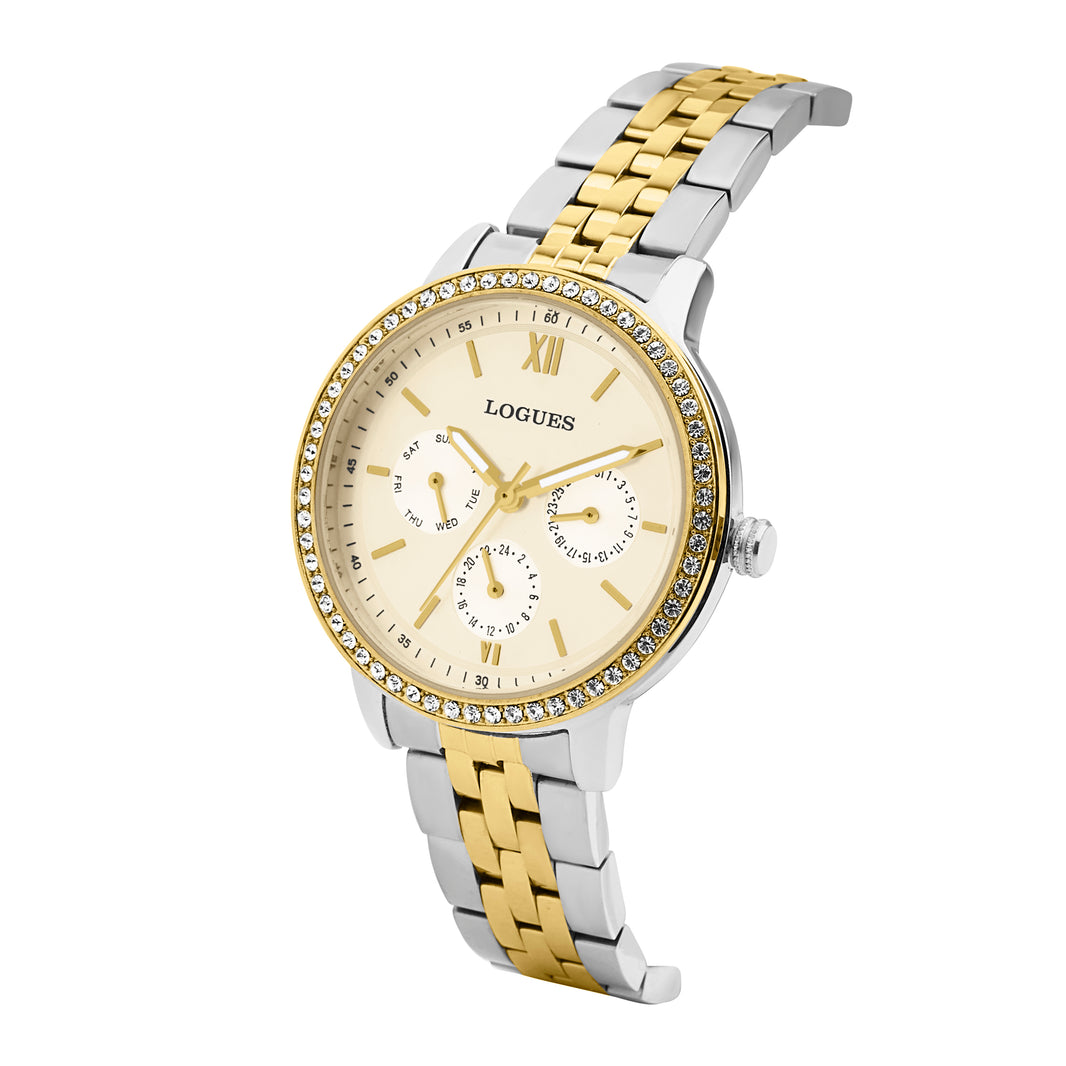 image Logues | L 1724 BM-11 Logues Quartz Analogue Ivory Dial Steel Gold Metal Strap Watch For Women