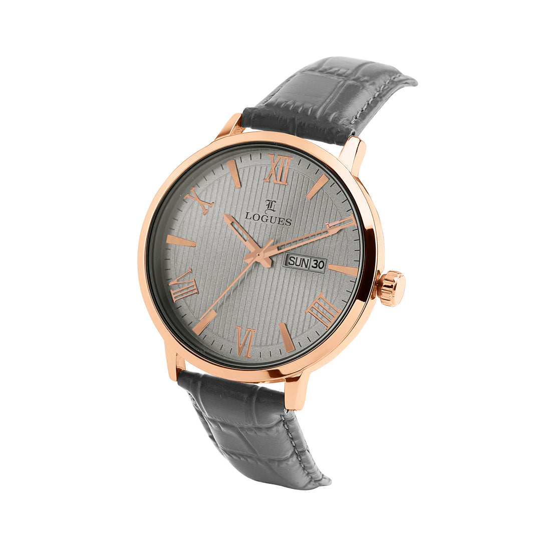 image Logues | G 4211 WLD-27 Logues Quartz Analogue Grey Dial Grey Leather Strap Watch For Men