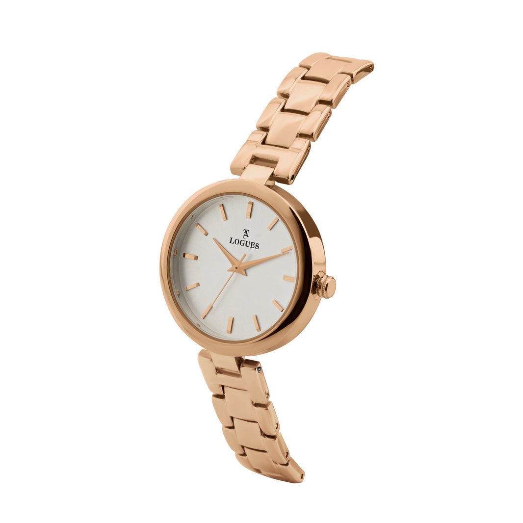 image Logues women's analog watch, silver dial, rose gold metal strap, 37 mm case - L 6280 WM-02 (view 2)