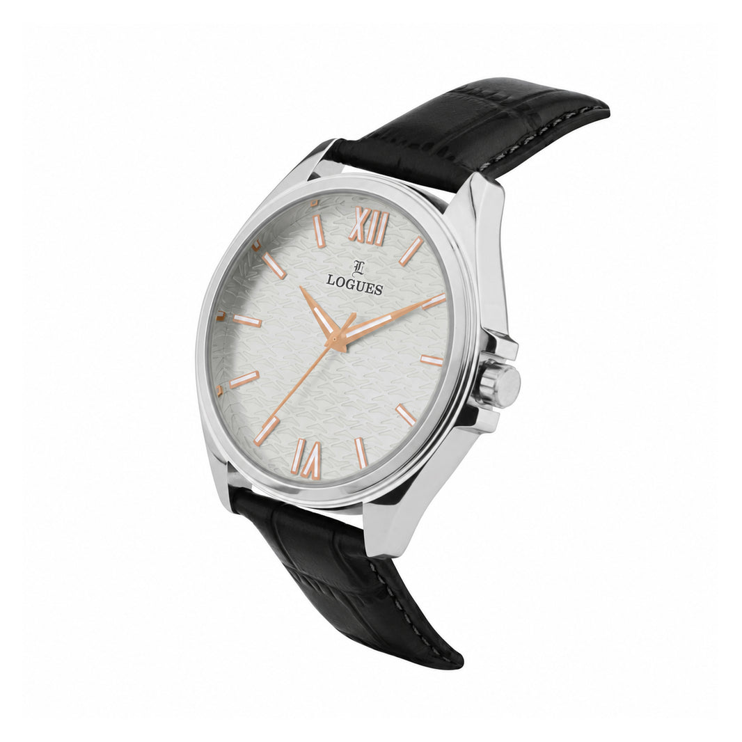 image Logues men's analog watch, silver dial, black leather strap, 45 mm case - G 4162 SL-21 (view 2)
