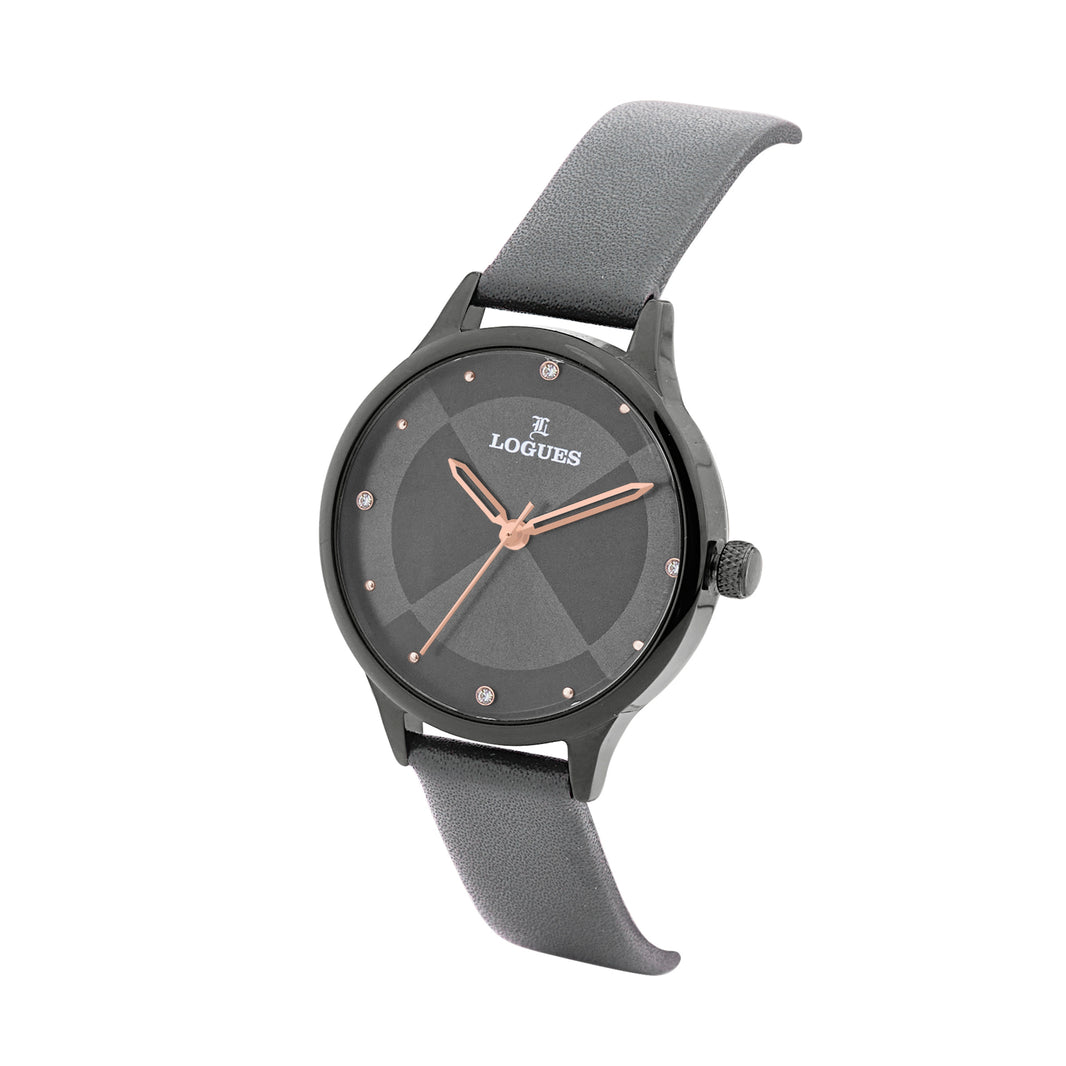 image Logues women's analog watch, grey dial, grey leather strap, 33 mm case - L 5121 QL-27 (view 2)