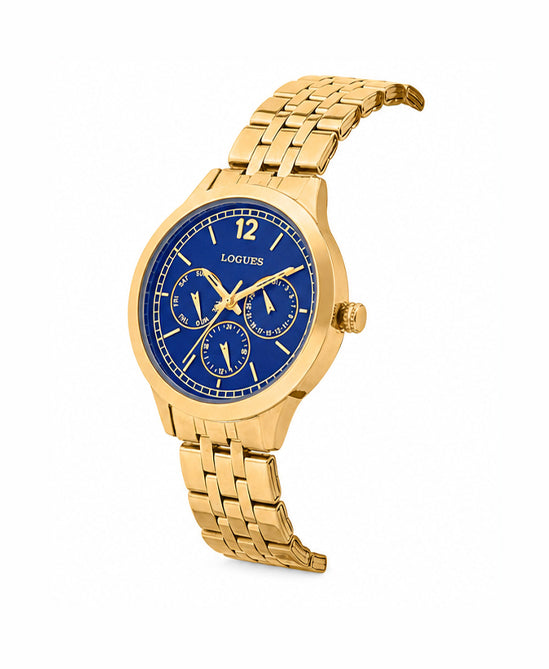 image Logues | L 1719 YM-04 Logues Quartz Analogue Blue Dial Gold Metal Strap Watch For Women
