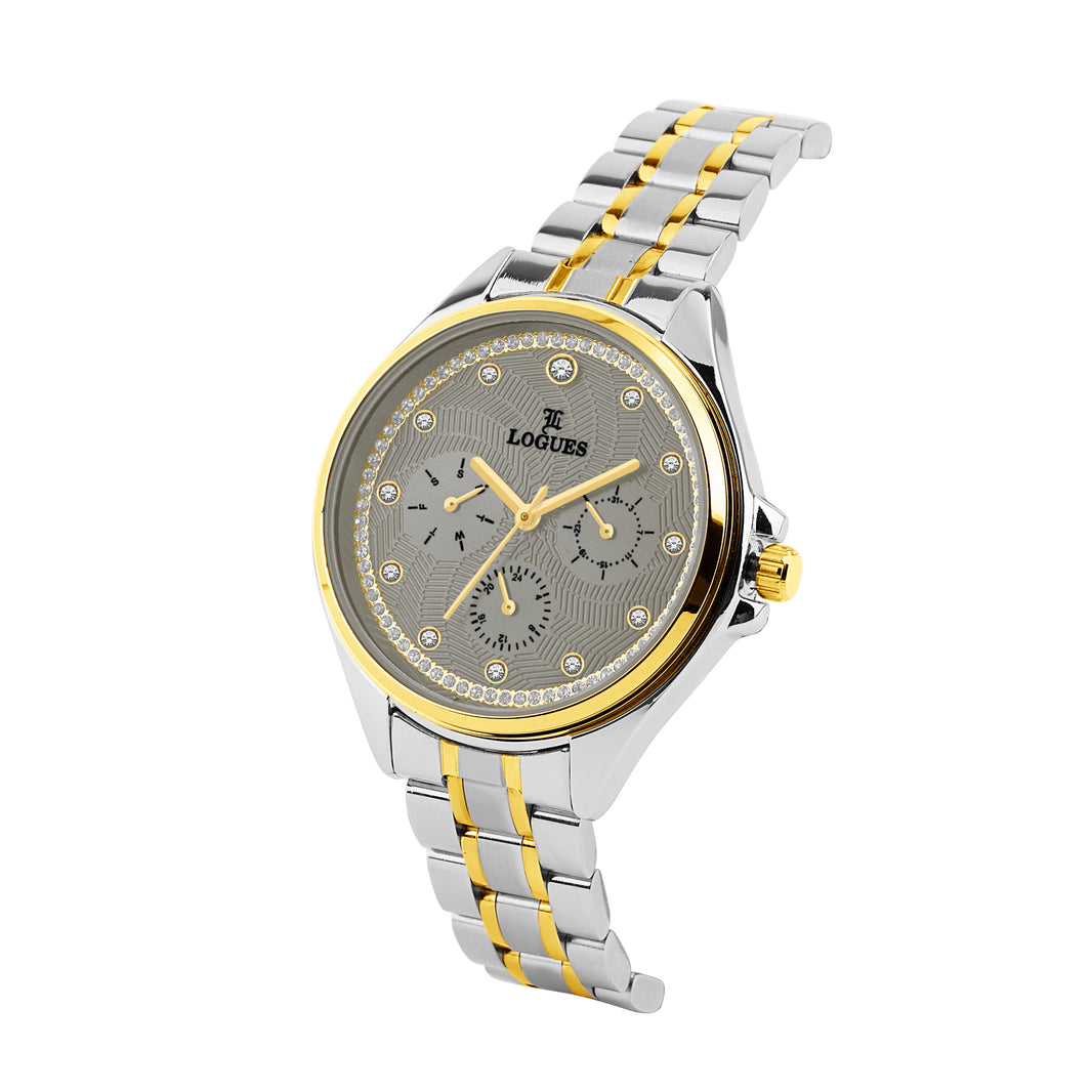 image Logues | L 1721 BM-27 Logues Quartz Analogue Grey Dial Steel Gold Metal Strap Watch For Women