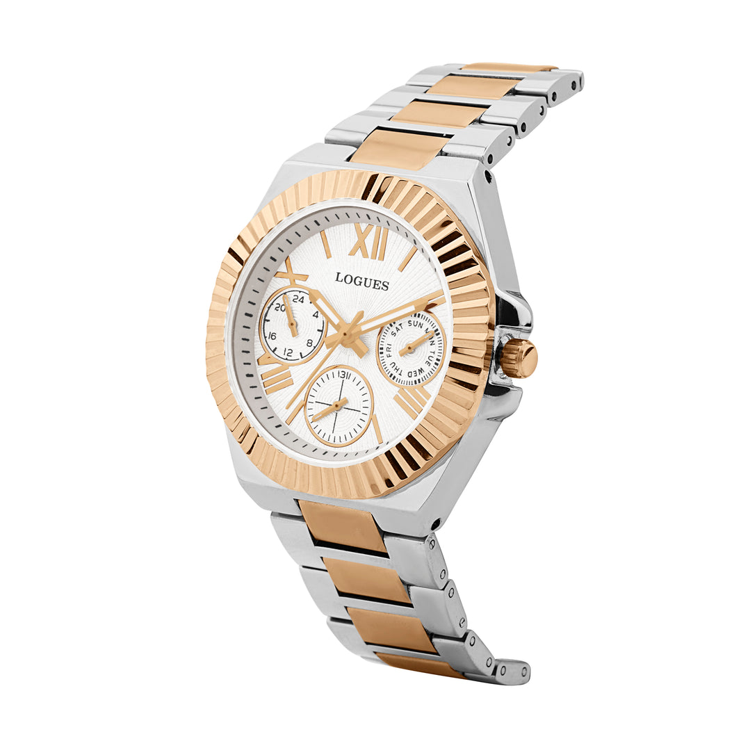 image Logues | L 1725 BWM-02 Logues Quartz Analogue Silver Dial Steel Rose Metal Strap Watch For Women
