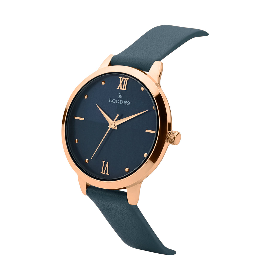image Logues | L 5122 WL-04 Logues Quartz Analogue Blue Dial Blue Leather Strap Watch For Women