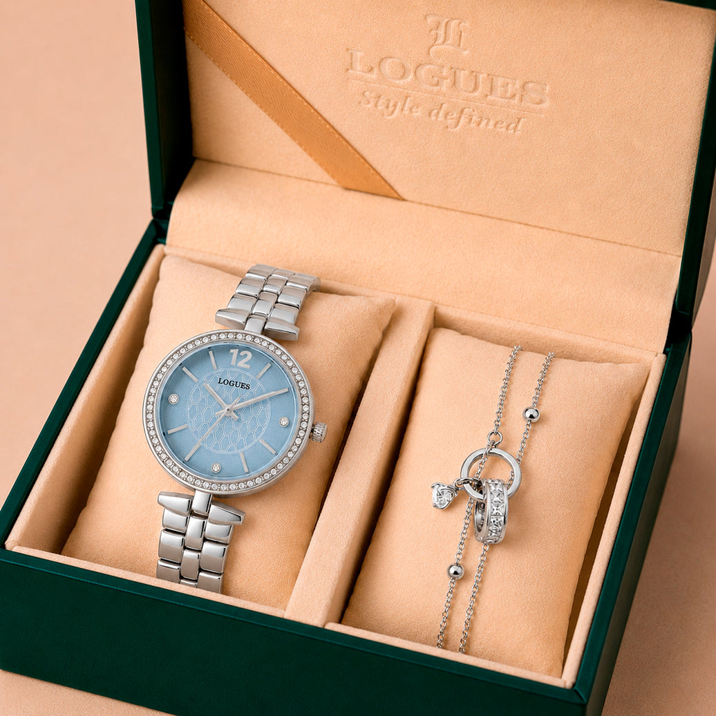Logues | L 6275 SM-12 Logues Quartz Analogue Blue Dial Steel Metal Strap Watch For Women