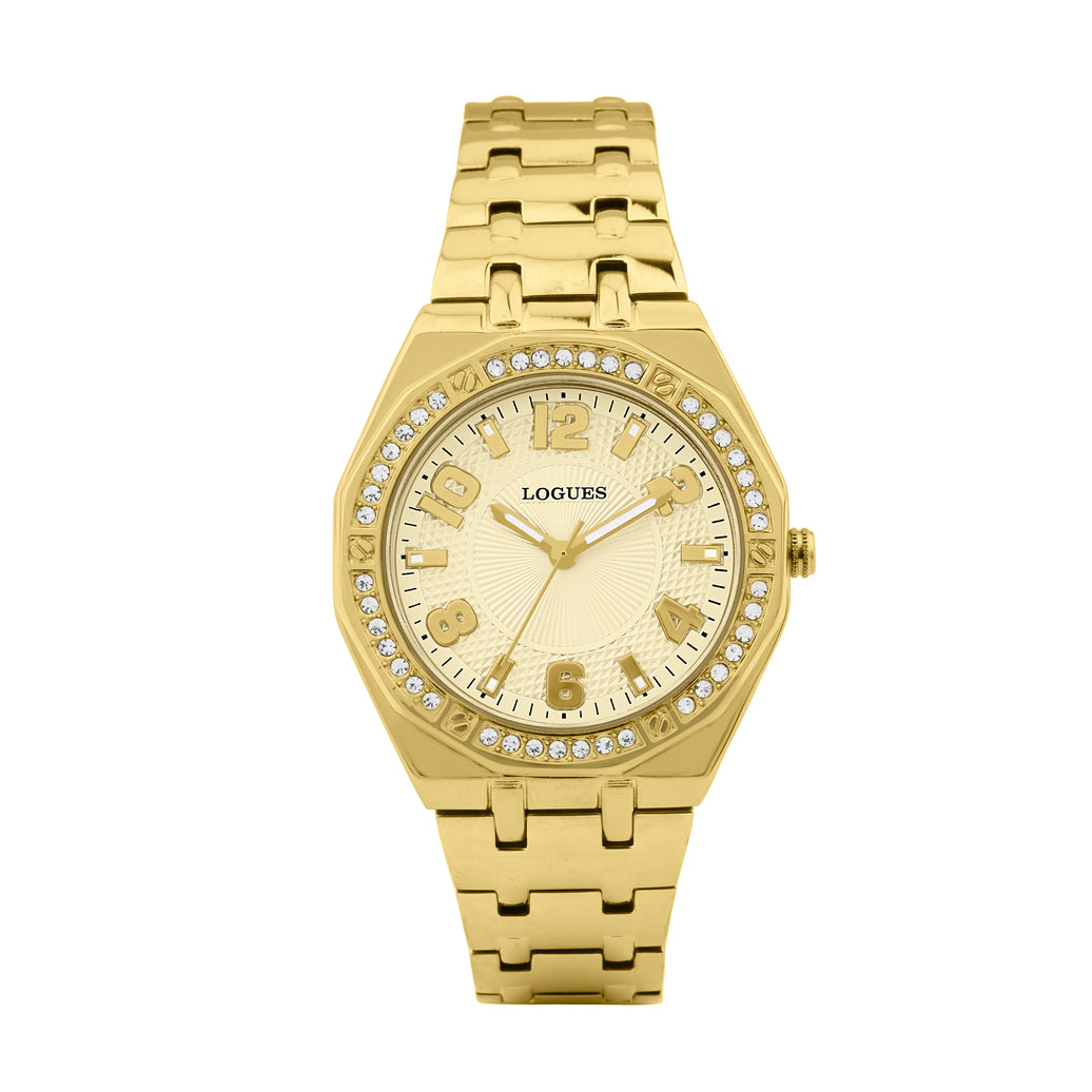 Logues | L 6274 YM-13 Logues Quartz Analogue Gold Dial Gold Metal Strap Watch For Women