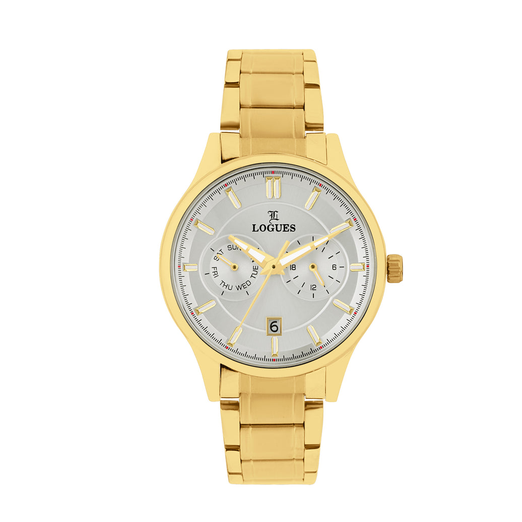 Logues | G 1911 YMD-02 Logues Quartz Analogue Silver Dial Gold Metal Strap Watch For Men