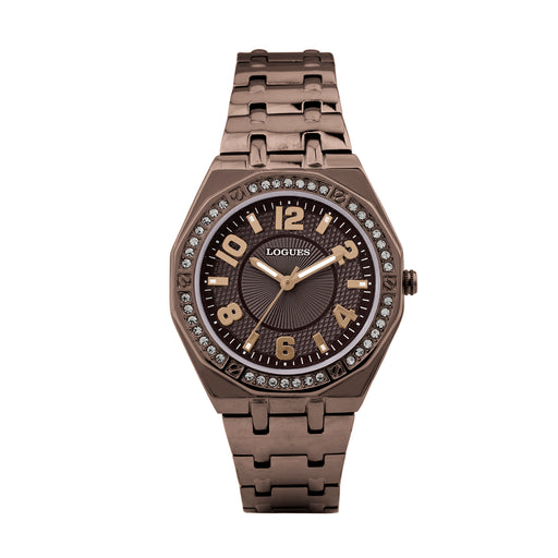 Logues | L 6274 CM-05 Logues Quartz Analogue Brown Dial Brown Metal Strap Watch For Women