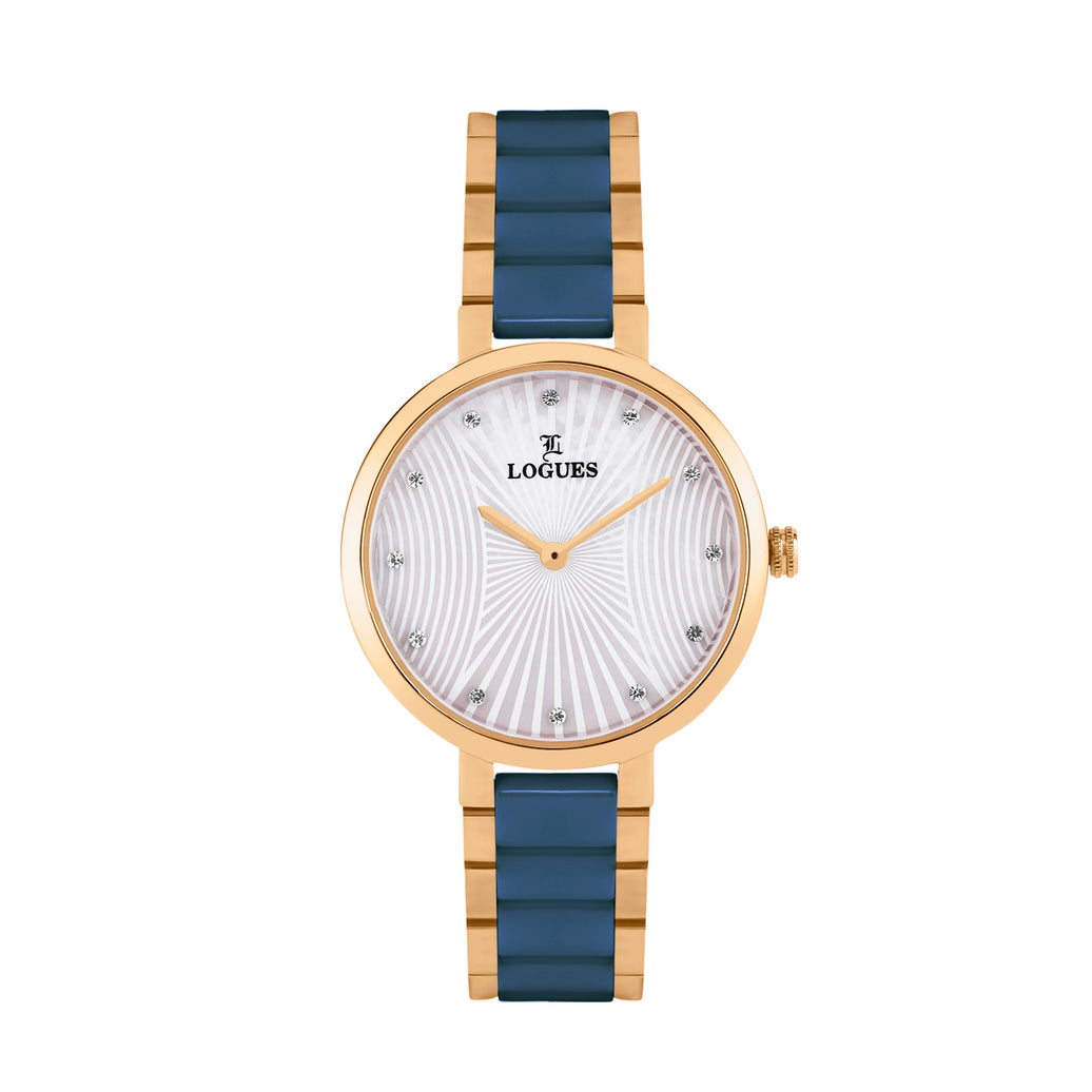 Logues | L 6270 WVC-02 Logues Quartz Analogue Silver Dial Blue Ceramic Strap Watch For Women