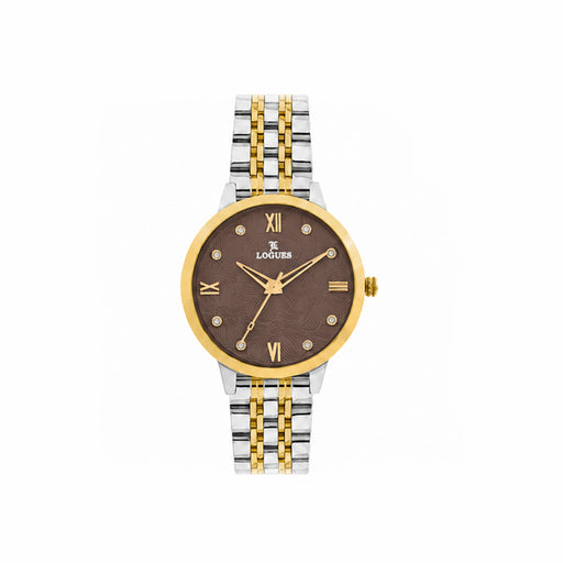 Logues | L 6228 BM-05 Logues Quartz Analogue Brown Dial Gold Two Tone Metal Strap Watch For Women