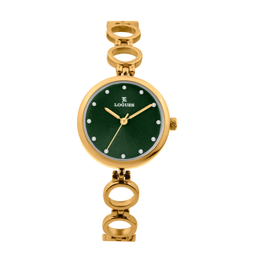 Logues | L 6251 YM-10 Logues Quartz Analogue Green Dial Gold Metal Strap Watch For Women