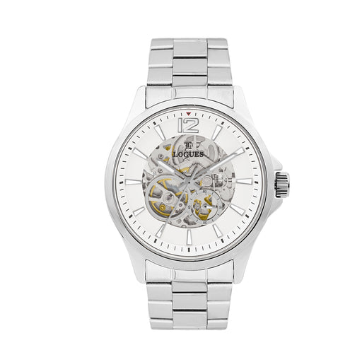 Logues men's automatic watch, silver dial, steel metal strap, 42 mm case - G 8502 SM-02
