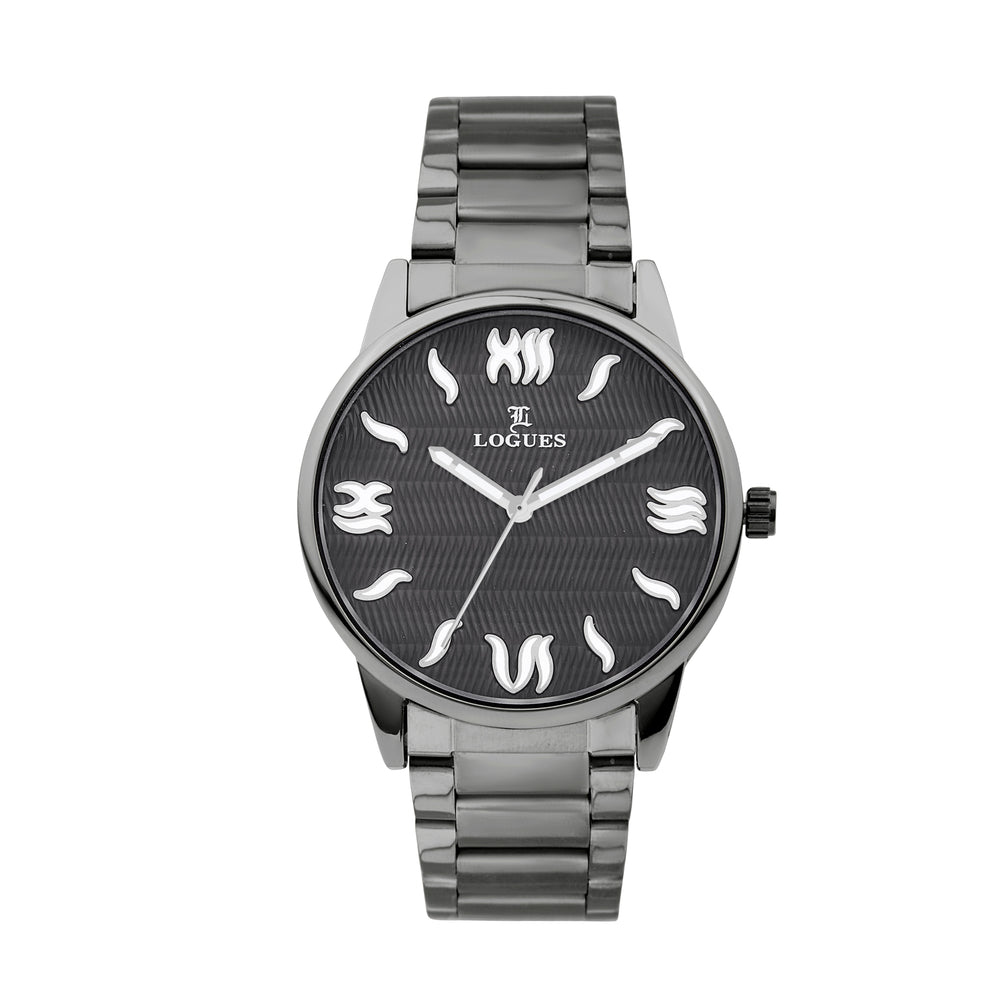 Logues | G 4205 QM-27 Logues Quartz Analogue Grey Dial Grey Metal Strap Watch For Men
