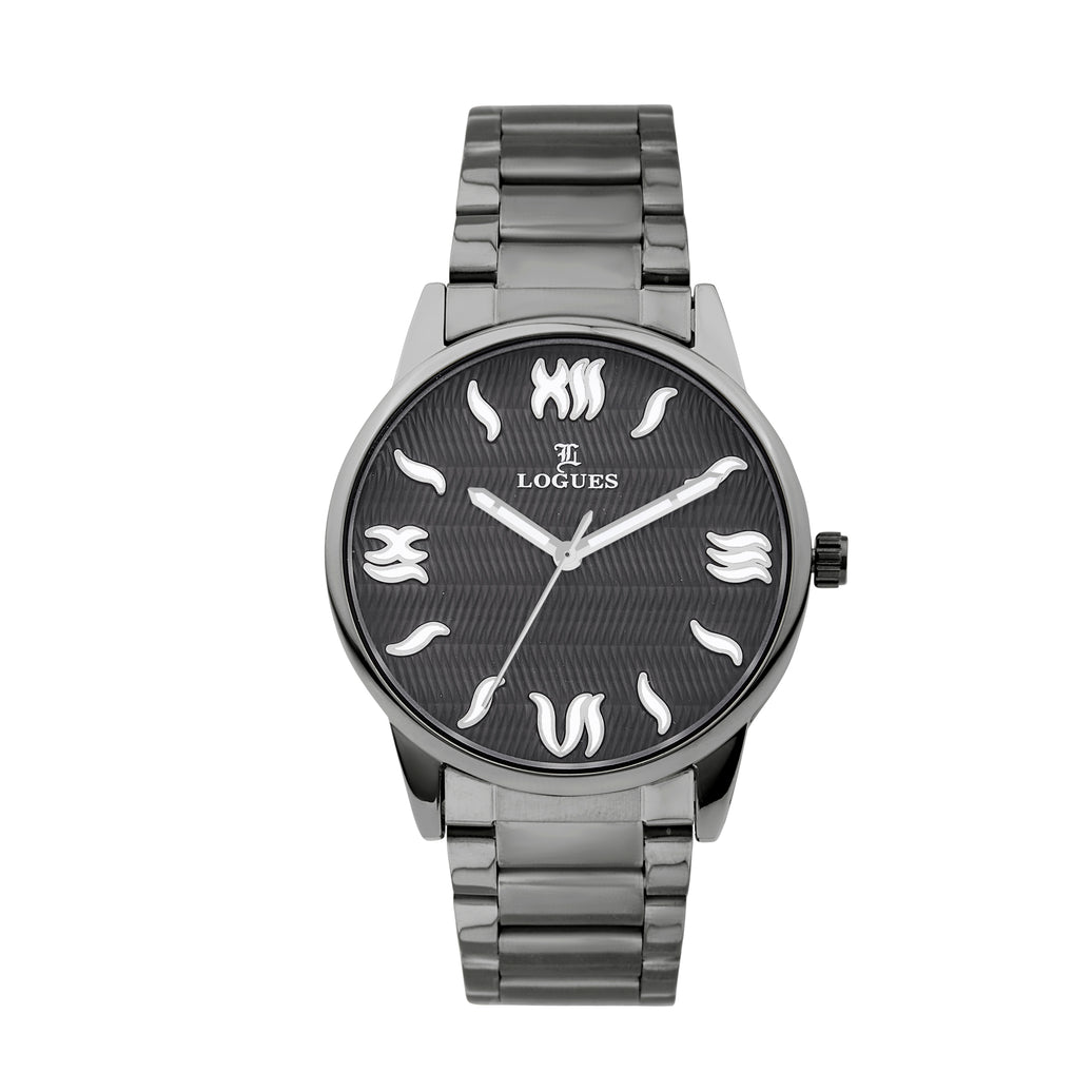 Logues | G 4205 QM-27 Logues Quartz Analogue Grey Dial Grey Metal Strap Watch For Men
