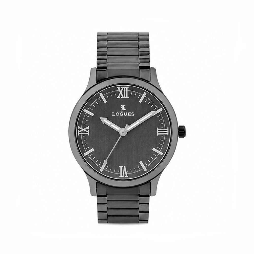 Logues men's analog watch, grey dial, grey metal strap, 40 mm case - G 4188 QM-27