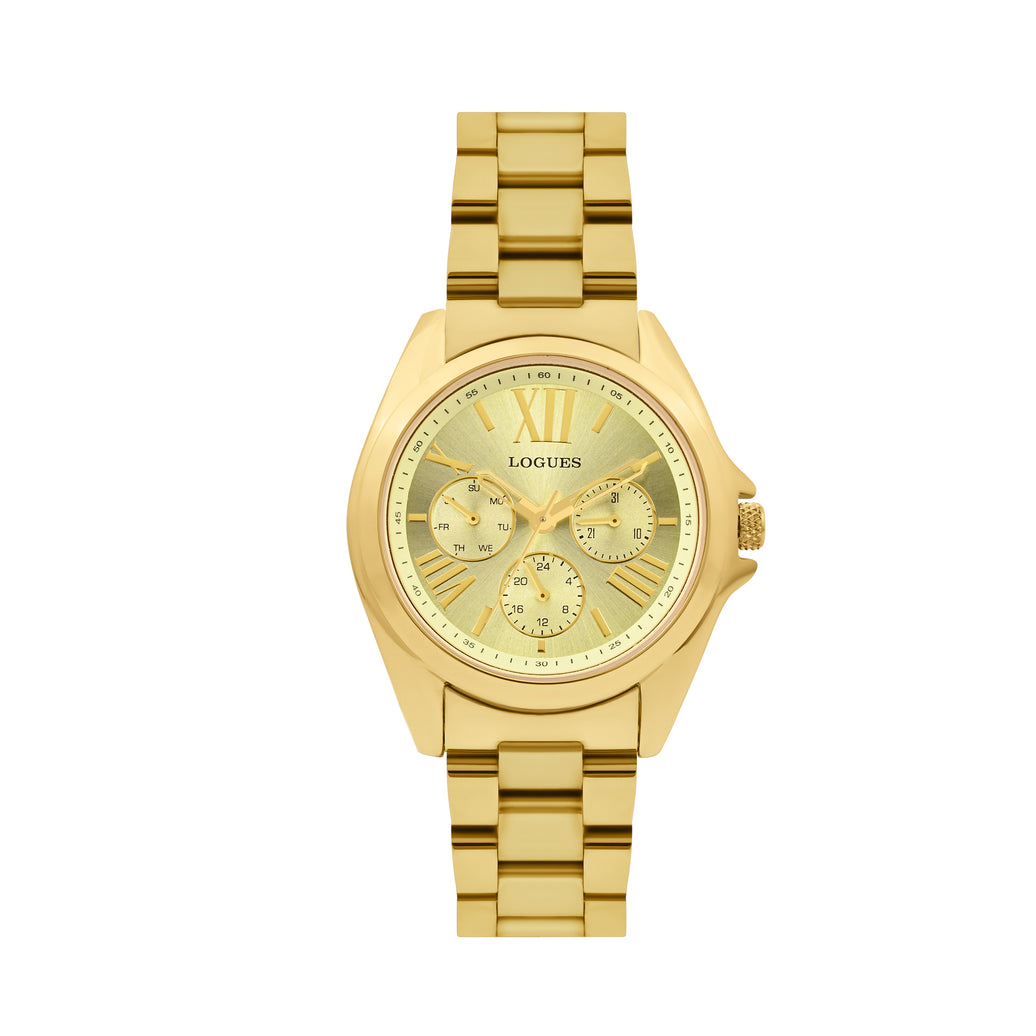 Logues | L 1722 YM-11 Logues Quartz Analogue Ivory Dial Gold Metal Strap Watch For Women