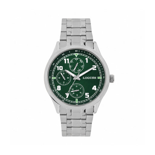 Logues men's multifunction watch, green dial, steel metal strap, 42 mm case - G 1906 SM-10