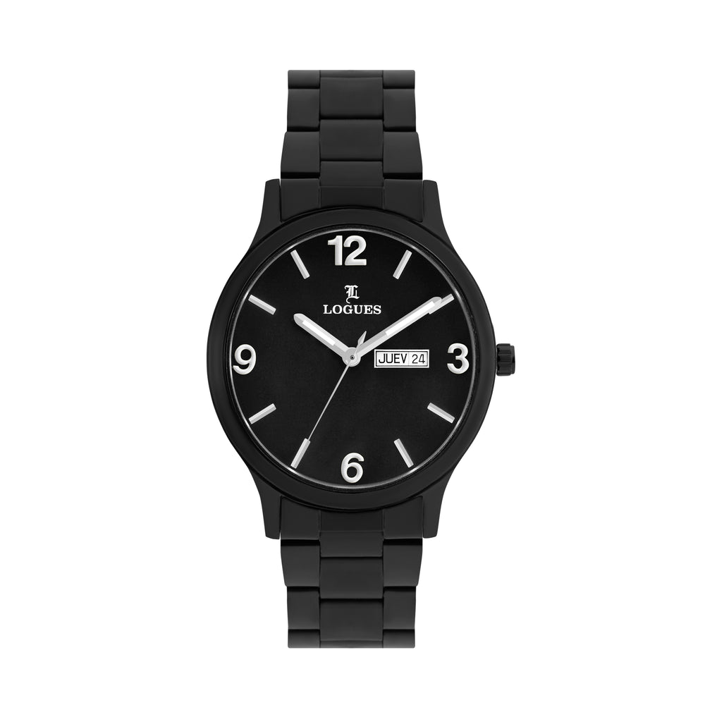 Logues men's analog watch, black dial, black metal strap, 41 mm case - G 4220 NMD-03