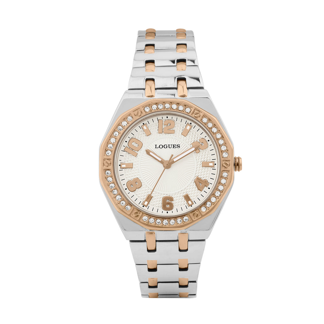 Logues | L 6274 BWM-02 Logues Quartz Analogue Silver Dial Steel Rose Metal Strap Watch For Women