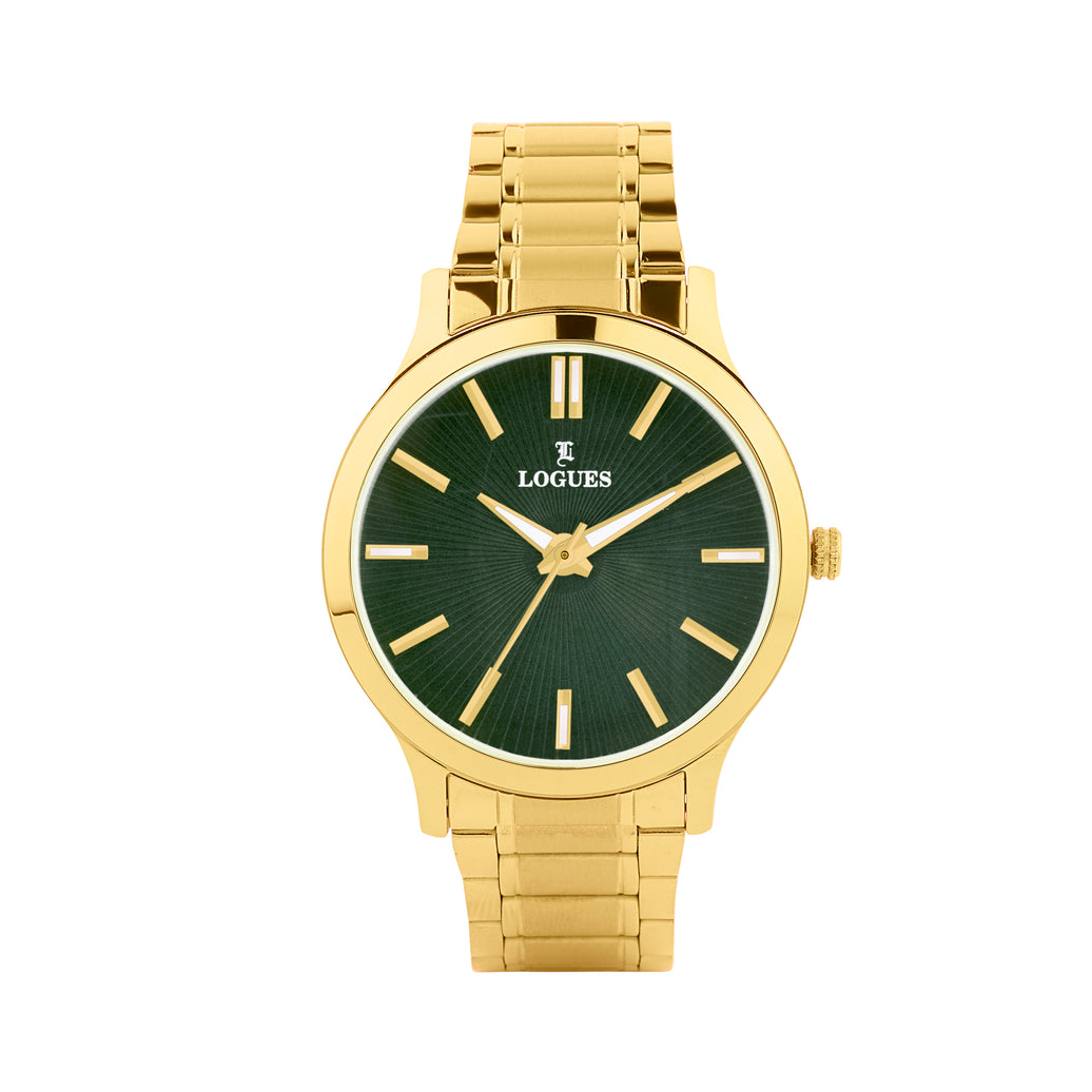 Logues | G 4208 YM-10 Logues Quartz Analogue Green Dial Gold Metal Strap Watch For Men